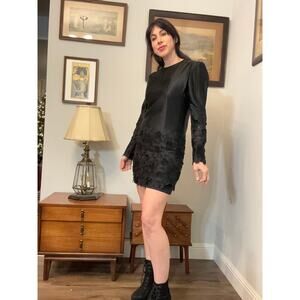 Vintage I Magnin Michael Novarese dress black silk mini embroidery applique